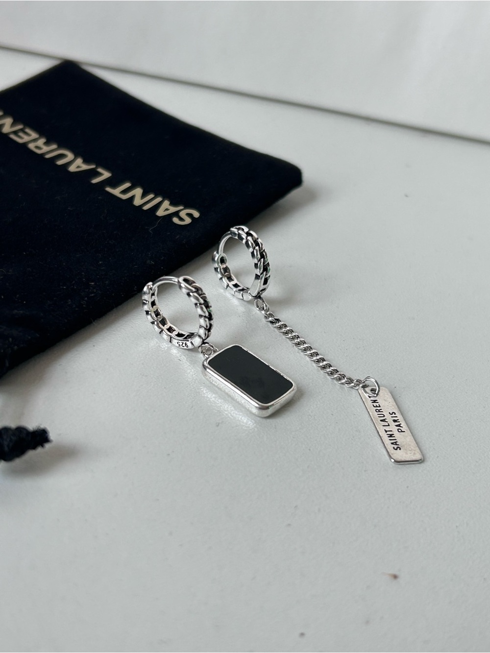 Vintage Saint Laurent Paris Silver & Black hoop Earrings